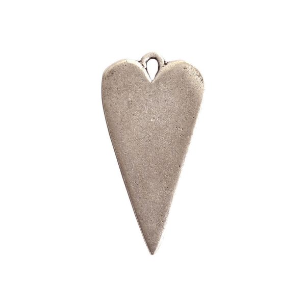 Elongated Heart Charm Antique Silver