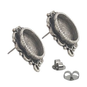 Earring Ornate Mini Circle Antique Silver