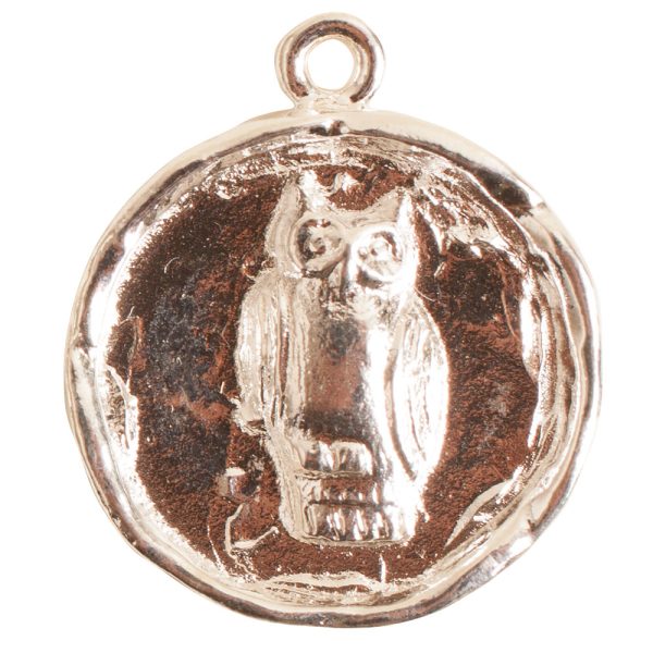 Charm Small Round OwlSterling Silver Plate