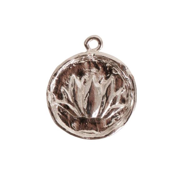 Charm Small Round LotusSterling Silver Plate