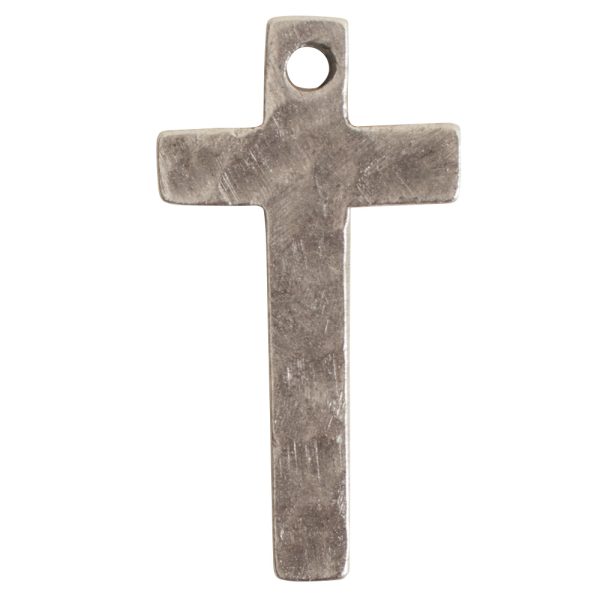 Charm Narrow Hammered CrossAntique Silver