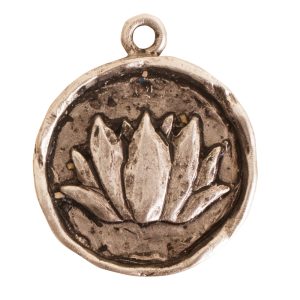 Charm Small Round Lotus<br>Antique Silver