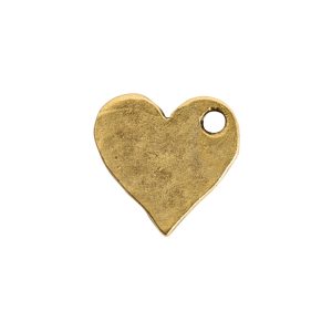Hammered Flat Tag Mini Heart Single Loop<br>Antique Gold