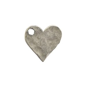 Hammered Flat Tag Mini Heart Single Loop<br>Antique Silver