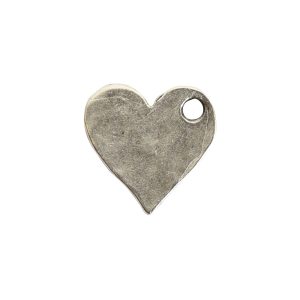 Hammered Flat Tag Mini Heart Single Loop<br>Antique Silver