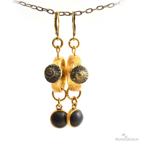 For this pair of earrings, I used the stacking ring as the focal. I punched a hole on the top using a pair of Hole Punch Pliers and threaded in a Headpin that I looped to connect to the 6mm Textured Jump Ring and Leverback Earwire. The focal is created by pressing Crystal Clay-Black into a Silicone Mold that was brushed with a gold PearlEx Mica Powder prior to making the sculpted relief impression. Pretty elegant looking, don’t you think?