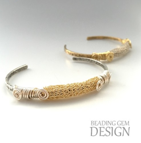 gold+and+silver+wire+knit+bangles