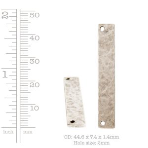Hammered Flat Tag Long Narrow Horizontal Double Hole<br>Antique Silver