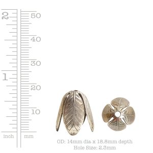 Beadcap 14mm Grande Leaf<br>Sterling Silver Plate