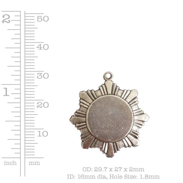 Brass Medallion Small Starburst Single LoopAntique Silver