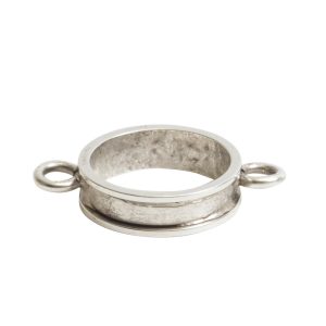 Open Bezel Channel Narrow Small Circle Double LoopAntique Silver