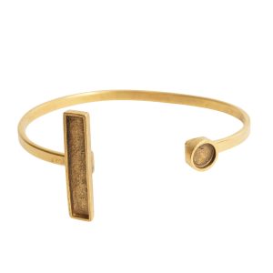 Cuff Bracelet Bezel Rectangle & Circle<br>Antique Gold