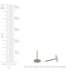 Earring Post Flat Pad<br>Surgical Steel