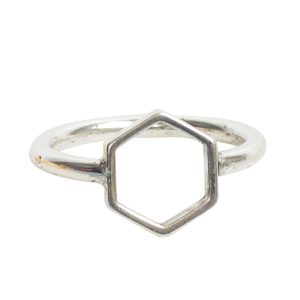 Ring Open Frame Itsy Hexagon Size 6Antique Silver