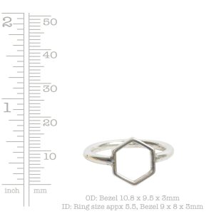 Ring Open Frame Itsy Hexagon Size 6<br>Antique Silver
