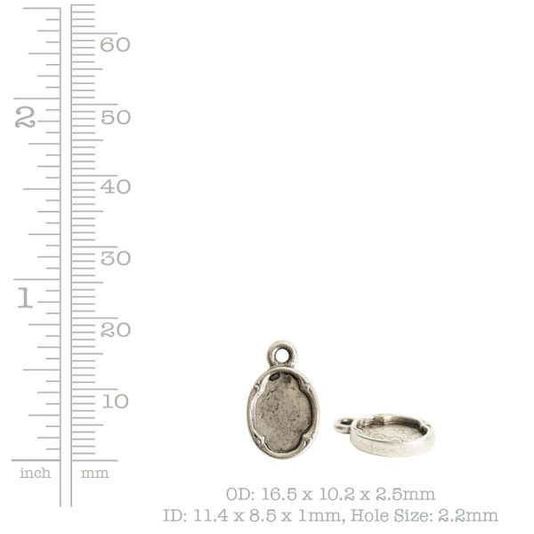 Ornate Flat Tag Mini OvalAntique Silver