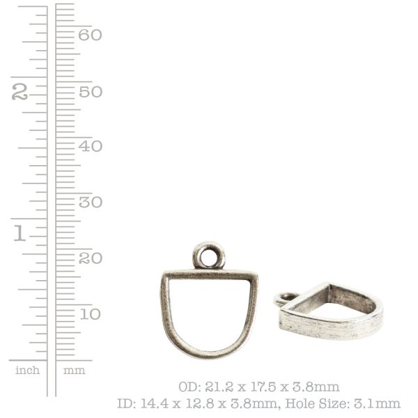 Open Pendant Small Half Oval Single LoopAntique Silver
