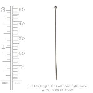 Ball Head Pin 20g<br>Sterling Silver Plate