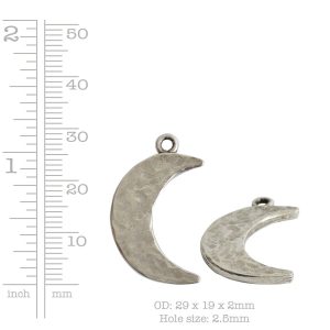 Charm Hammered Crescent Moon Large<br>Antique Silver