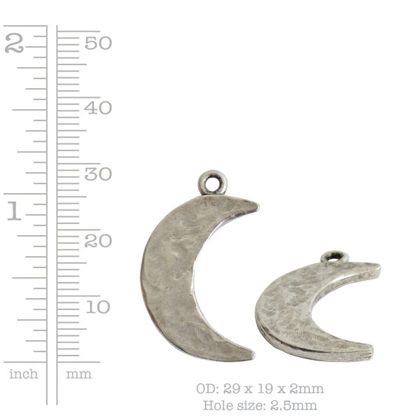 Charm Hammered Crescent Moon LargeSterling Silver Plate