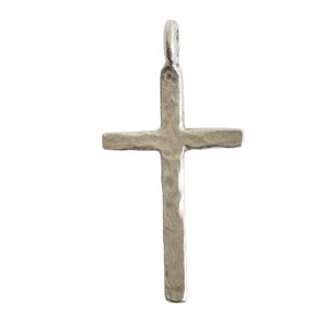 Charm Hammered Traditional Cross Large<br>Antique Silver