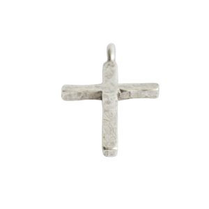 Charm Hammered Traditional Cross Large<br>Sterling Silver Plate