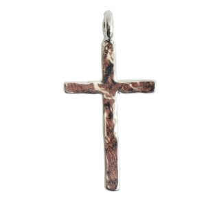 Charm Hammered Traditional Cross LargeSterling Silver Plate