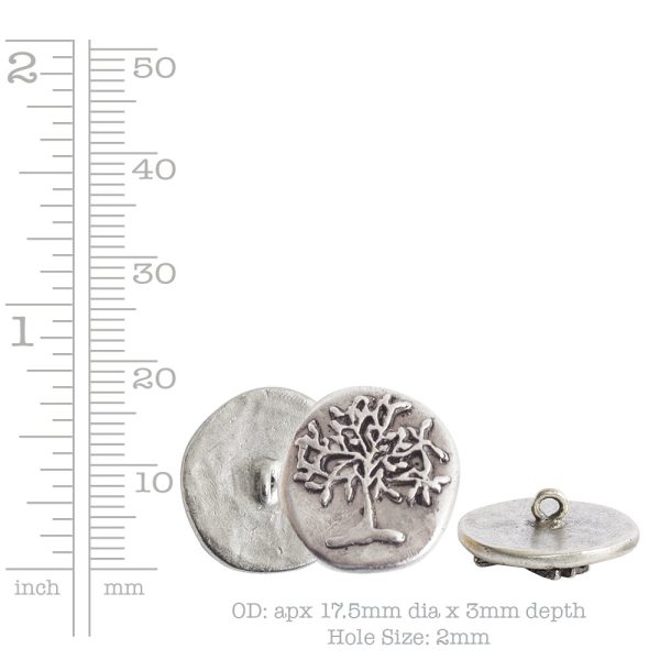 Button Organic Tree of Life Round SmallSterling Silver Plate