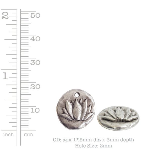 Charm Organic Lotus Round SmallSterling Silver Plate