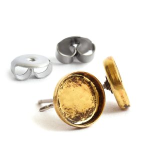 Earring Post 8mm Circle<br>Antique Gold