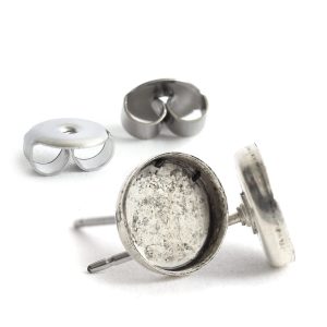 Earring Post 8mm Circle<br>Antique Silver