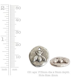 Charm Organic Small Round Bee<br>Antique Silver