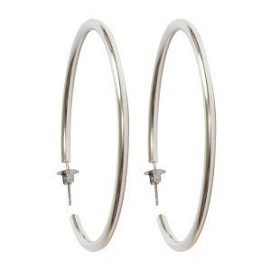 Earring Post Hoop Large with Butterfly ClutchAntique Silver Nickel Free