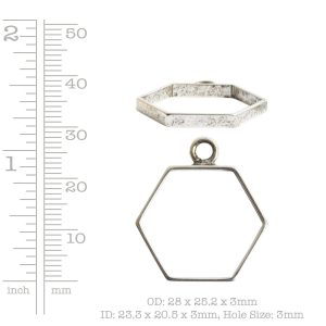 Open Frame Small Hexagon Single Loop<br>Anitque Silver