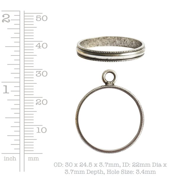 Open Pendant Beaded Large Circle Single LoopAntique Silver