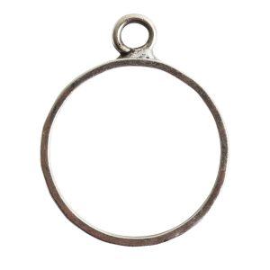 Open Pendant Hammered Large Circle Single Loop<br>Antique Silver
