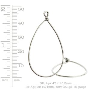 Wire Frame Large Pear Single Loop<br>Sterling Silver Plate