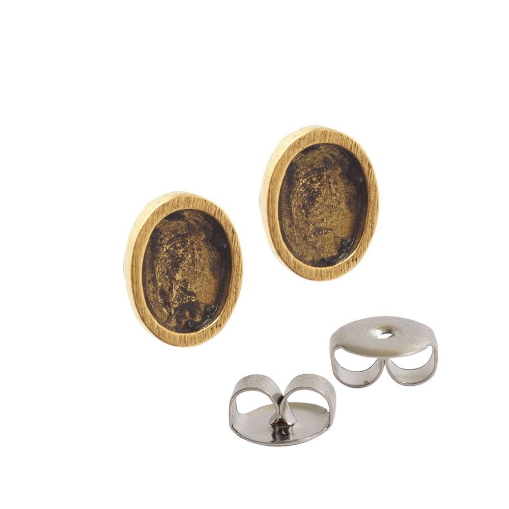 Earring Post Itsy Oval Bullet ClutchAntique Gold Nickel Free