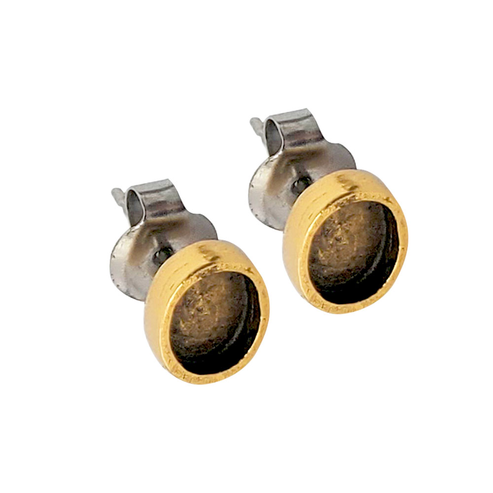 Earring Post Itsy Oval Bullet ClutchAntique Gold Nickel Free