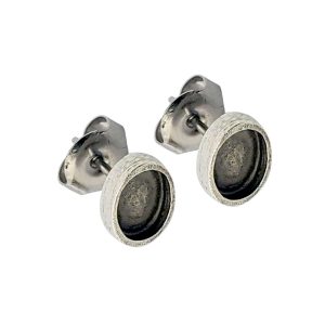 Earring Post Itsy Oval Bullet ClutchAntique Silver Nickel Free