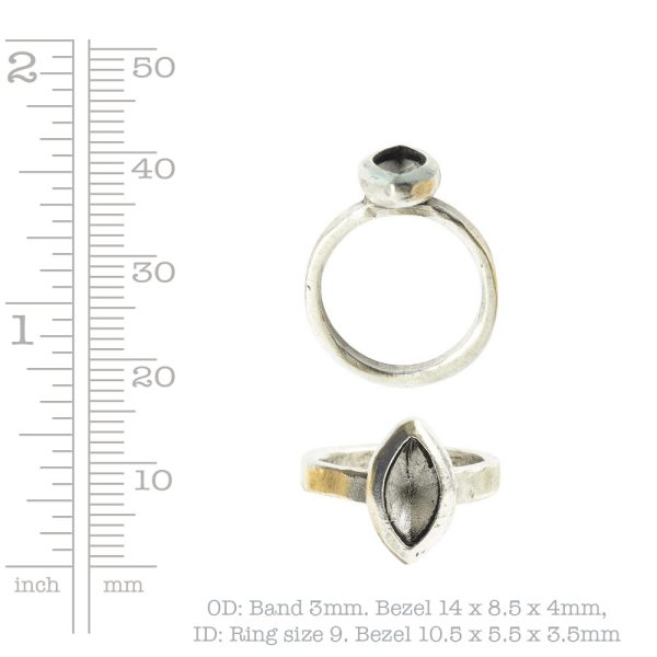 Ring Organic Bezel Mini Navette Size 9Antique Silver