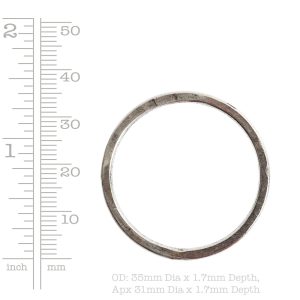 Hoop Flat Large Circle 35mm Diameter<br>Antique Silver