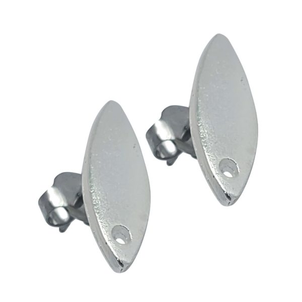 Earring Post Tag Mini Navette Single HoleSterling Silver Plate NF