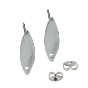 Earring Post Tag Mini Navette Single HoleSterling Silver Plate NF