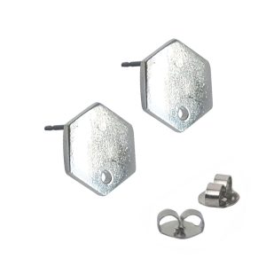 Earring Post Tag Mini Hexagon Single HoleSterling Silver Plate NF