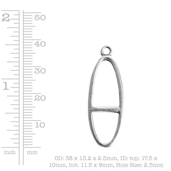 Open Pendant Split Large Long oval Single LoopAntique Silver