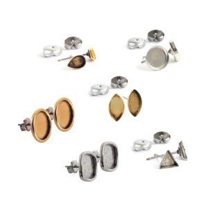Post Earrings Brass Bezels
