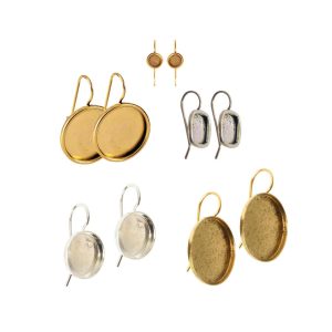 Wire Hoops Brass Bezel Earrings