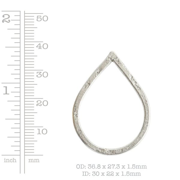 Hoop Hammered Large Drop 36.8x27.3mm DiameterSterling Silver Plate
