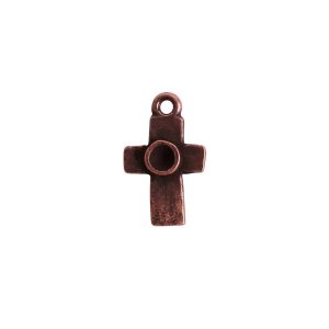 Tiny Bezel Rustic Cross Single LoopAntique Copper